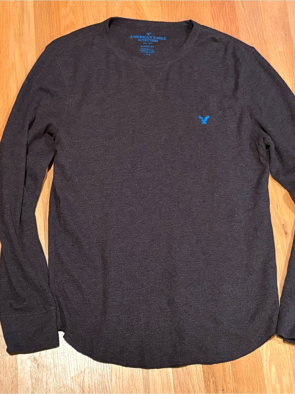 American Eagle Outfitters Black Long-Sleeve Crewneck with Blue Logo